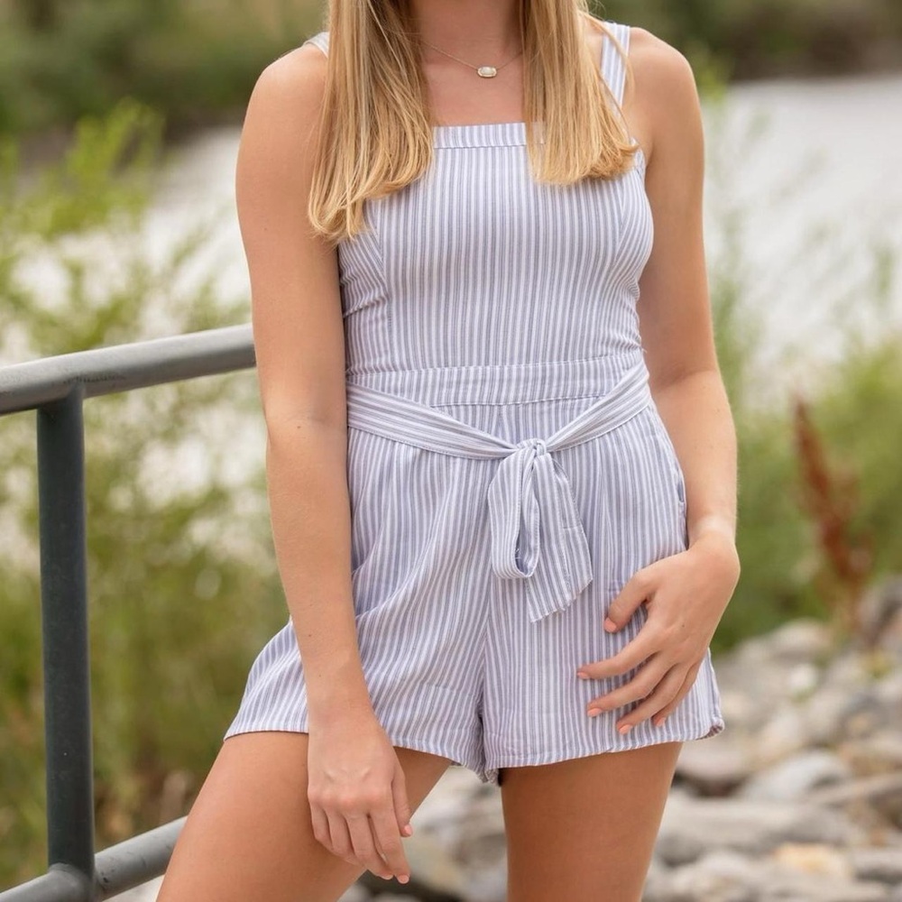 Hollister Blue and White Striped Romper